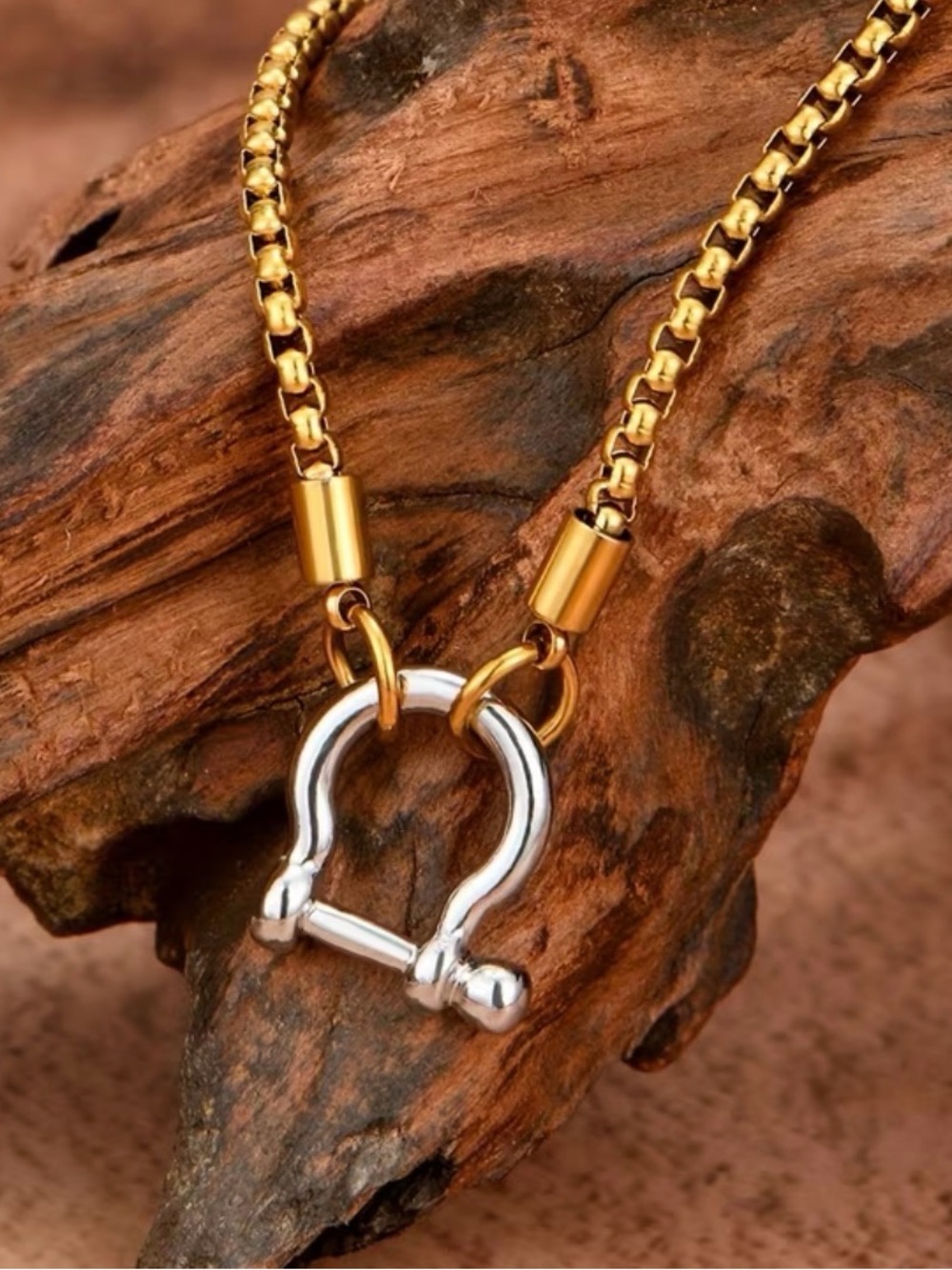 Western Horseshoe Necklace Gold Chain Necklace with Silver Pendant